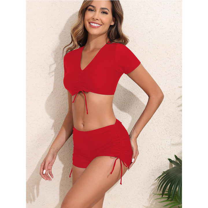 Damen Sportliches Bikini-Set mit kurzem Oberteil und schnürbarem Höschen Drune