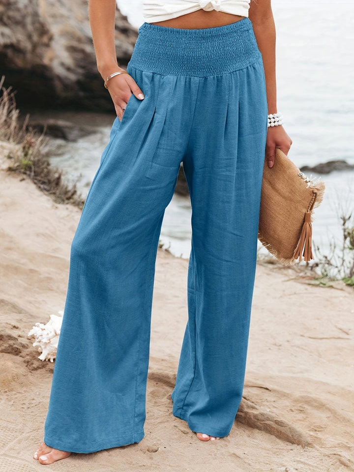 Damen weite Leinenhose mit elastischem Bund Drune