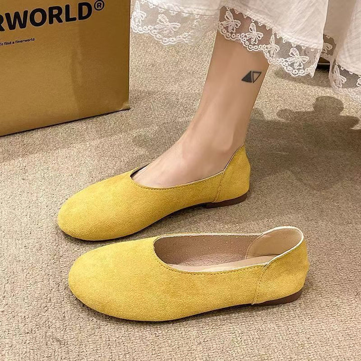 Damen Minimalistische Wildleder-Ballerina-Slipper mit gepolstertem Komfortfußbett Drune