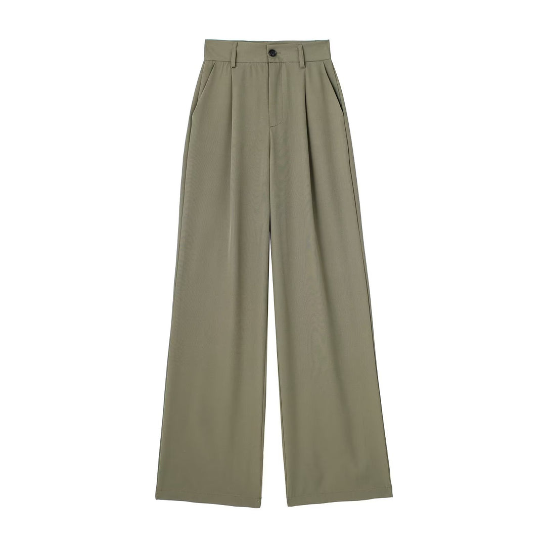 Damen Weite Highwaist-Bundfaltenhose mit Bügelfalte und seitlichen Eingrifftaschen Drune