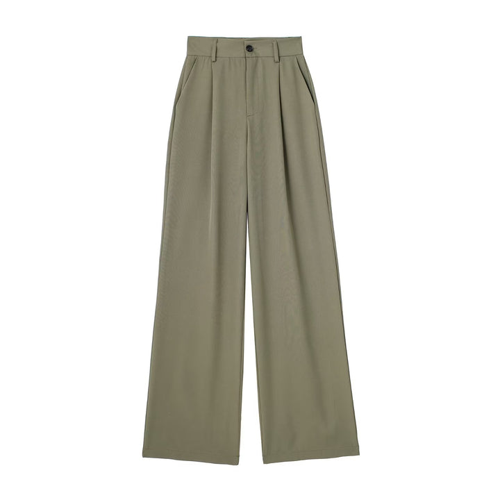 Damen Weite Highwaist-Bundfaltenhose mit Bügelfalte und seitlichen Eingrifftaschen Drune
