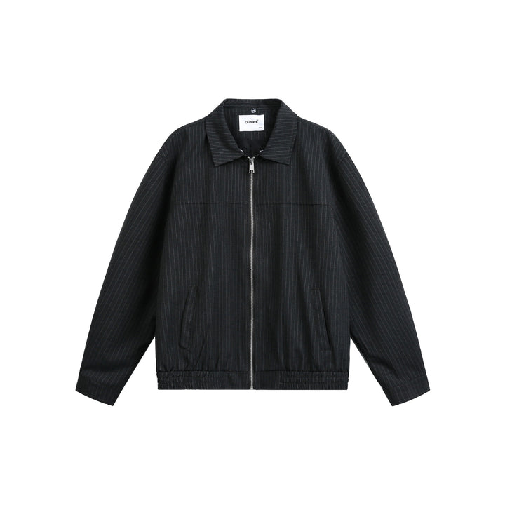 Herren Boxy-Blousonjacke aus Nadelstreifenstoff mit kontrastierendem Hemdkragen Drune