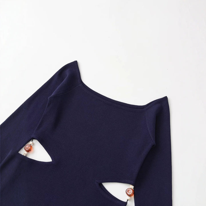 Damen Langarmshirt mit seitlichen Taillen-Aussparungen und Perlenbesatz Drune