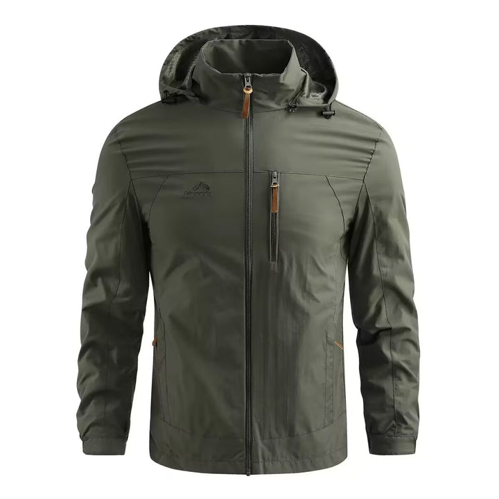 Herren Leichte wasserdichte Regenjacke mit Kapuze und Brustreißverschluss Drune