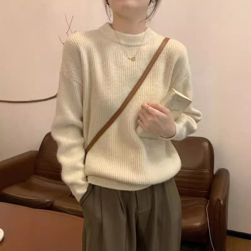Damen bequemer Strickpullover mit feinem Rippenmuster und lässigem Schnitt Drune
