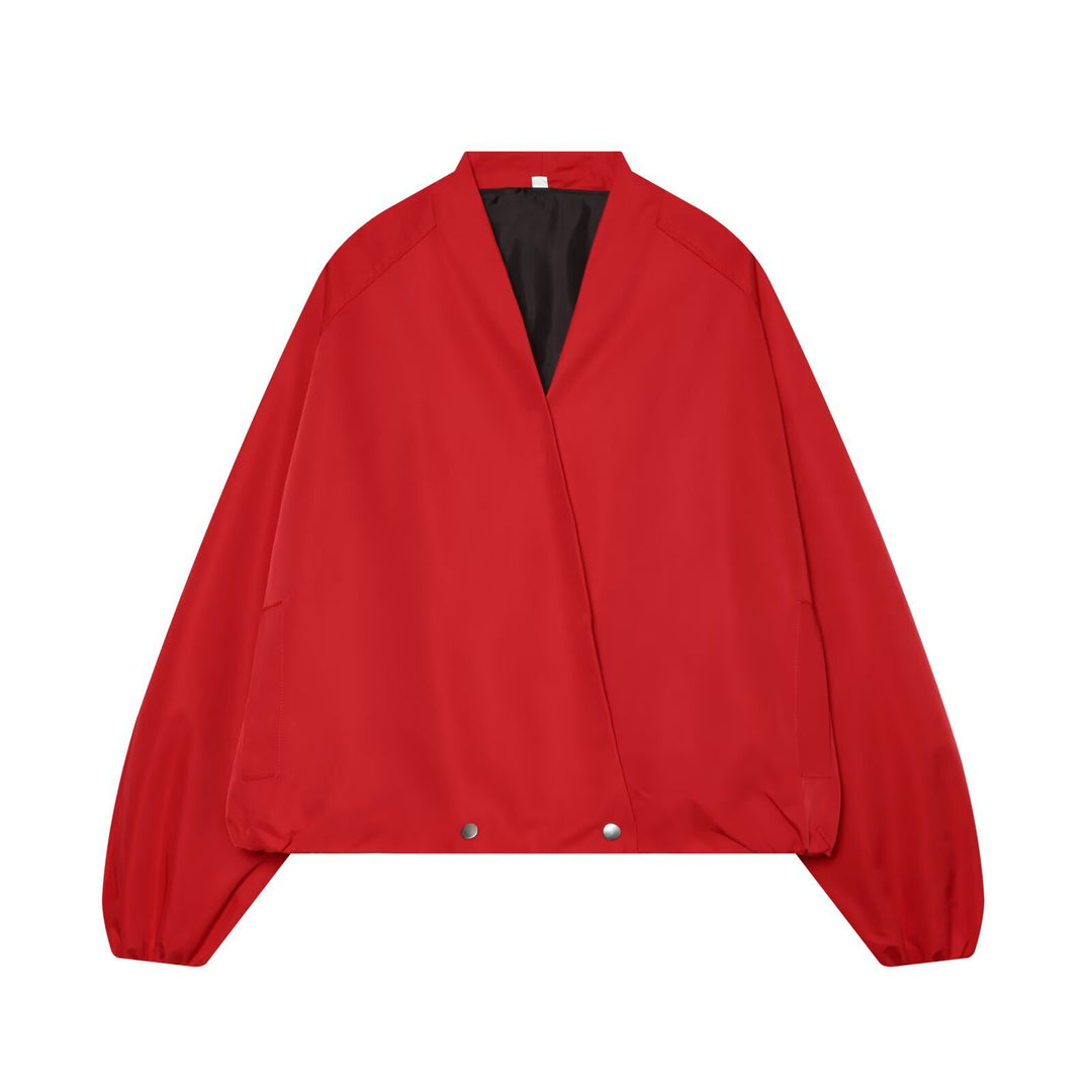 Damen Kurzjacke im Bomberstil mit Kimono-Kragen, Ballonärmeln und elastischem Saum Drune