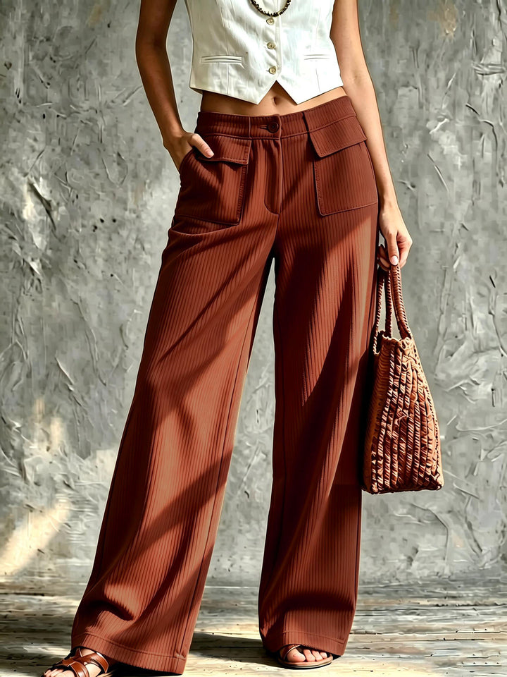 Damen Weite Cord-Palazzohose mit hoher Taille und aufgesetzten Pattentaschen Drune