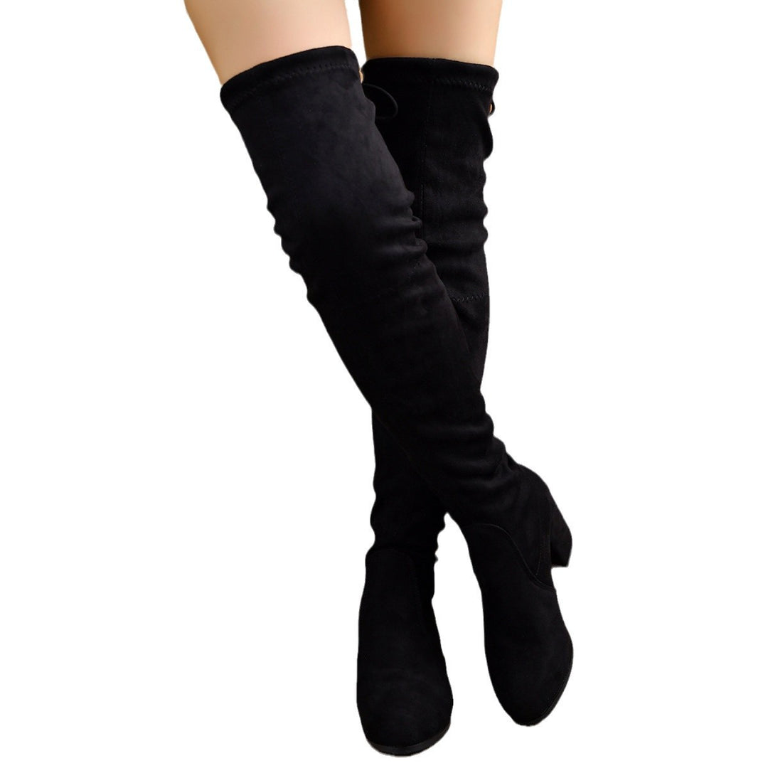 Damen Stretch Overknee Stiefel mit elastischem Schaft und mittlerem Blockabsatz Drune