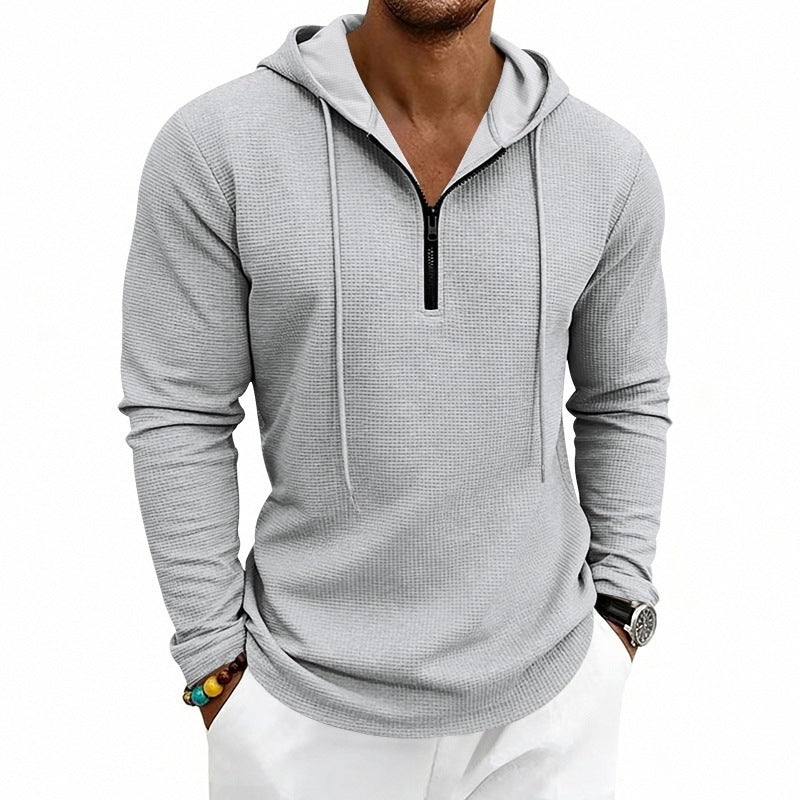 Herren Lässiges Waffelstruktur-Hoodie mit halbem Reißverschluss und Kapuze Drune