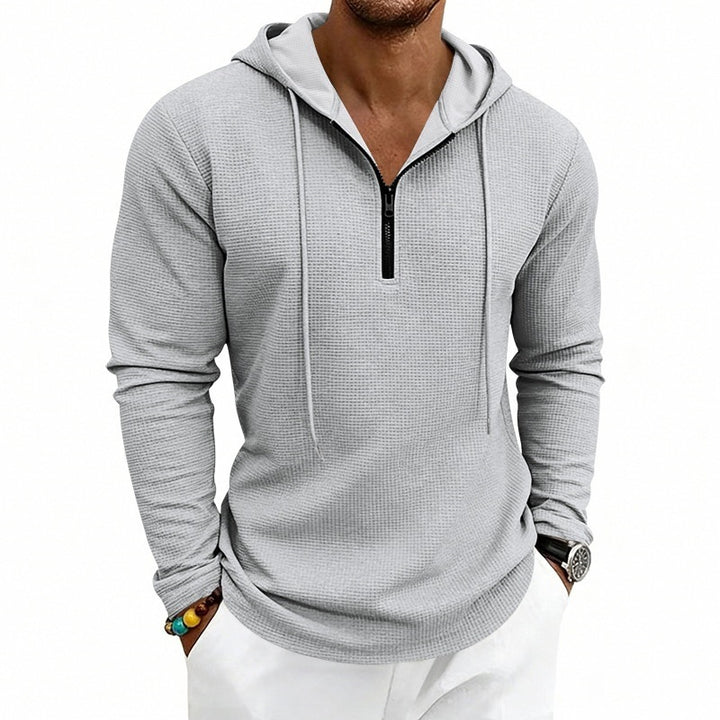 Herren Lässiges Waffelstruktur-Hoodie mit halbem Reißverschluss und Kapuze Drune