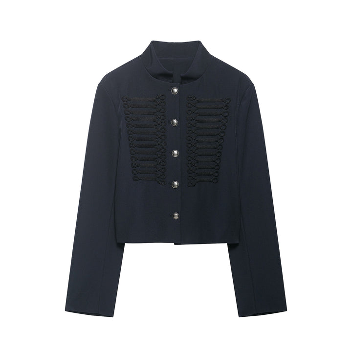 Damen Cropped militärinspirierte Kurzjacke mit Stehkragen und Zierkordeln Drune