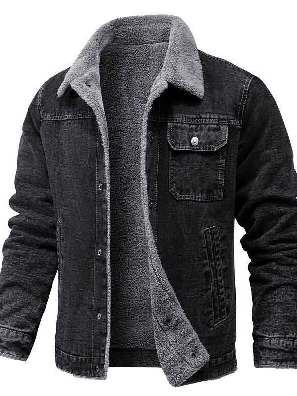 Herren Sherpa-gefütterte Denimjacke mit Teddyfutter und Brusttasche Drune