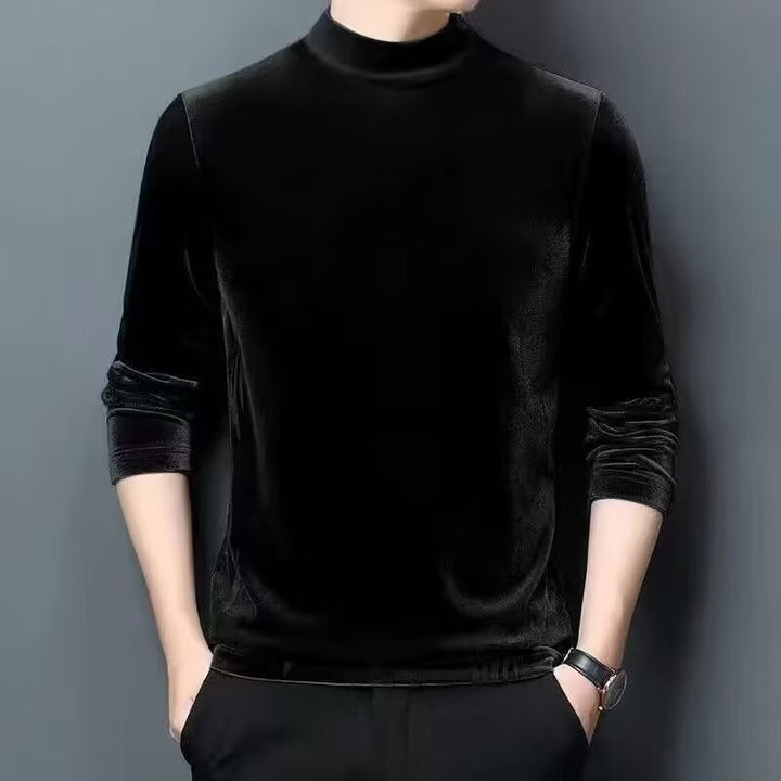 Herren Feiner Samt-Halbrollkragenpullover Slim-Fit Drune