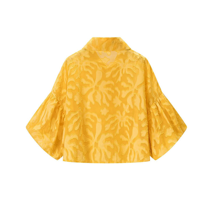 Damen Transparente Organza-Bluse mit weitem Schnitt, Volumenärmeln und Hemdkragen Drune