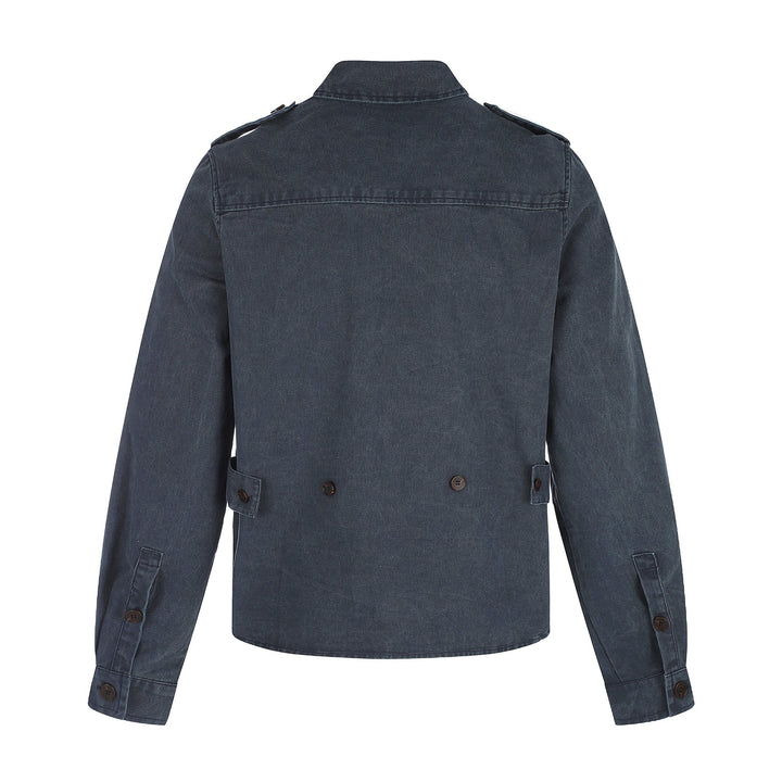 Herren Hemdjacke aus gewaschenem Denim mit Pattentaschen und Schulterklappen Drune