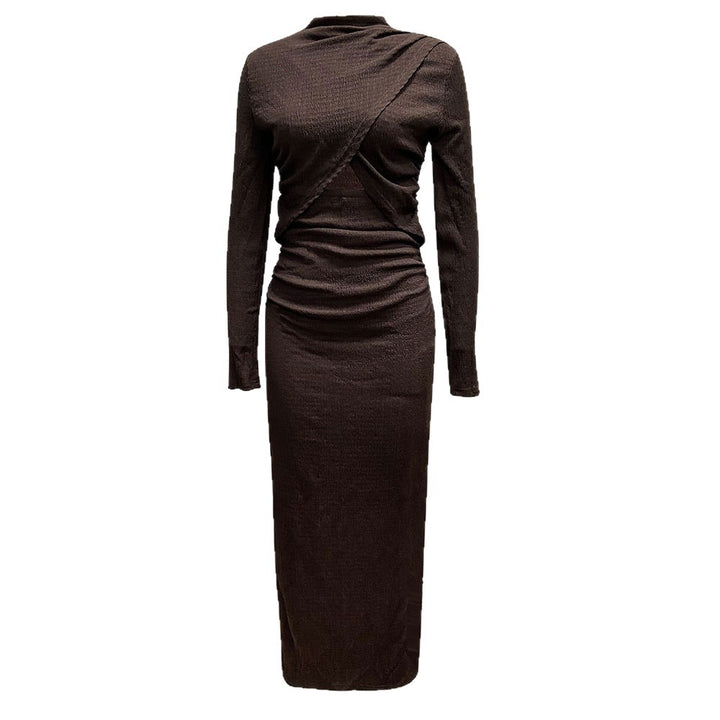 Damen geripptes Maxikleid mit gedrehtem Vorderteil Cut-Out taillierter Raffung und hohem Seitenschlitz Drune