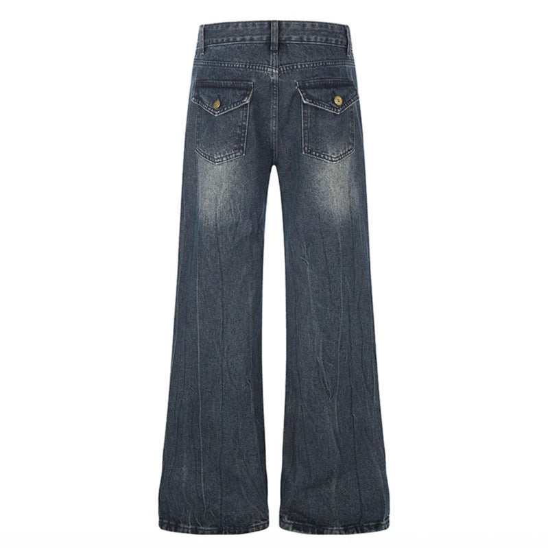 Damen Weite Denim‑Palazzo‑Jeans mit hohem Bund und Zier‑Reißverschlusstaschen Drune