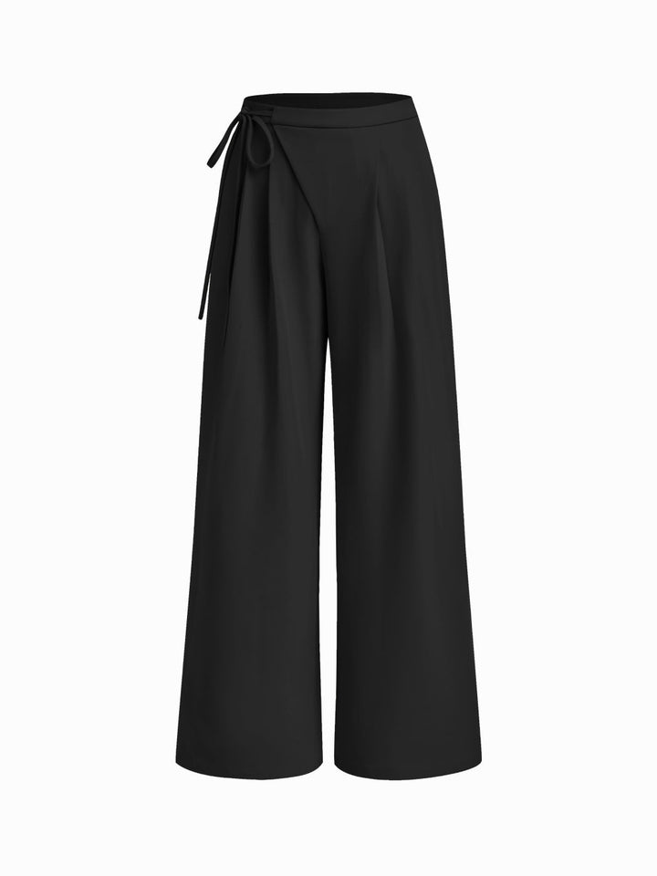 Damen Weite Nadelstreifen-Hose mit Wickel-Taille Drune