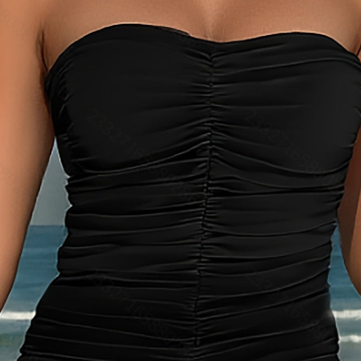 Damen Bandeau Badeanzug mit Raffung und Palmenmotiv Drune