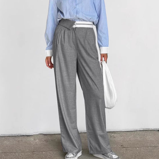 Damen Elegante weite Hose mit schickem Gürtel und Falten Drune