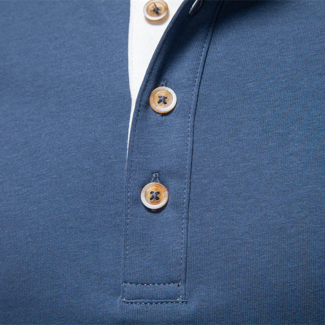 Herren nan legeres Baumwoll-Langarmshirt mit kurzer Knopfleiste und Stehkragen Drune