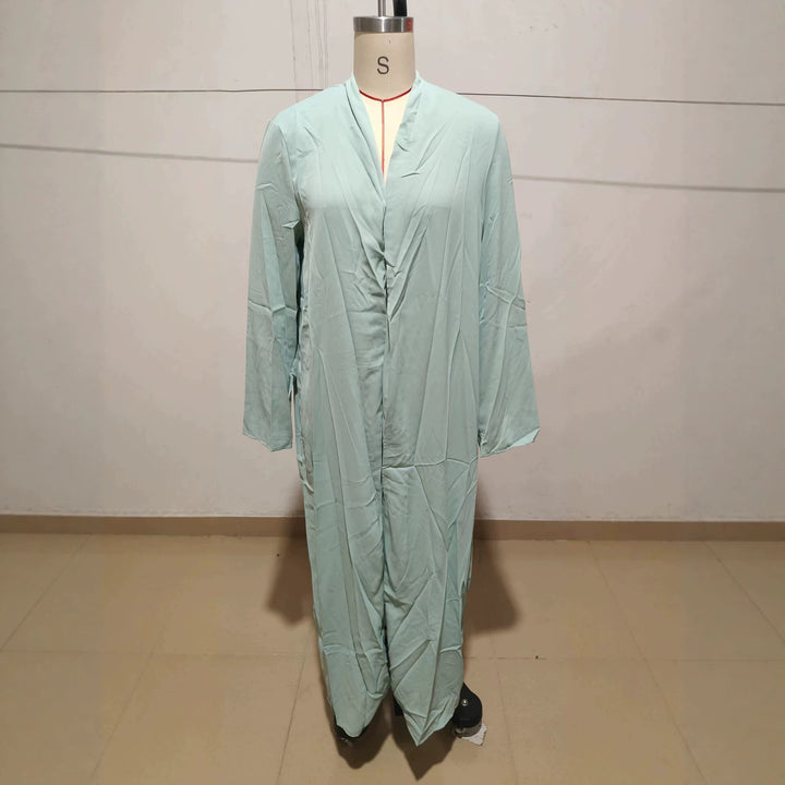 Damen Langer Kaftan‑Mantel mit fließender V‑Ausschnitt Drapierung Drune