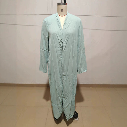 Damen Langer Kaftan‑Mantel mit fließender V‑Ausschnitt Drapierung Drune