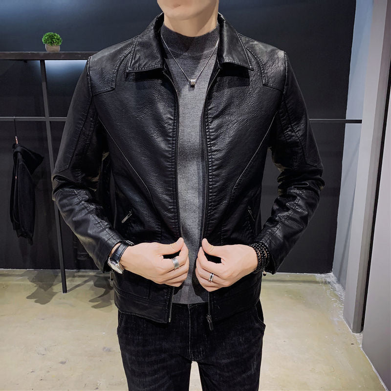 Herren Minimalistisches Lederoptik-Zip-Blouson mit ergonomischen Nahtlinien und Hemdkragen Drune