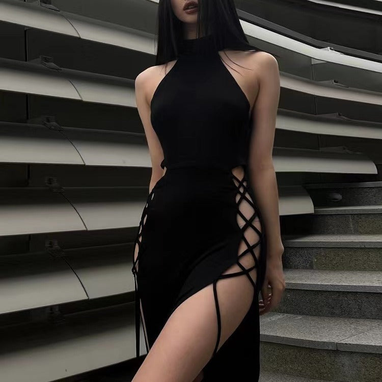 Damen Cut-Out Maxikleid mit seitlichen Schnürdetails und figurbetontem Schnitt Drune