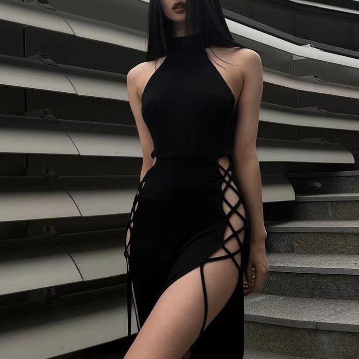 Damen Cut-Out Maxikleid mit seitlichen Schnürdetails und figurbetontem Schnitt Drune