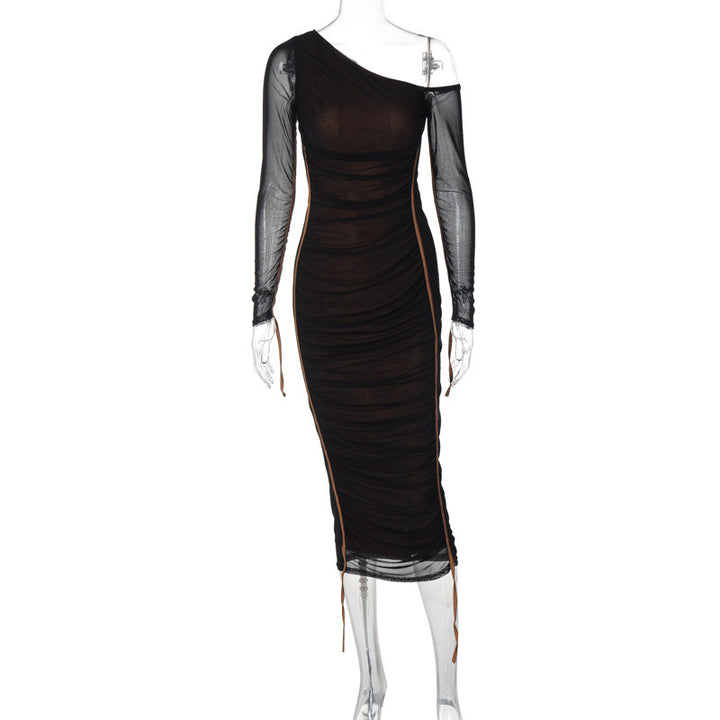 Damen Langarm-Midi-Kleid mit asymmetrischem Schnitt und romantischem Rüschendesign Drune