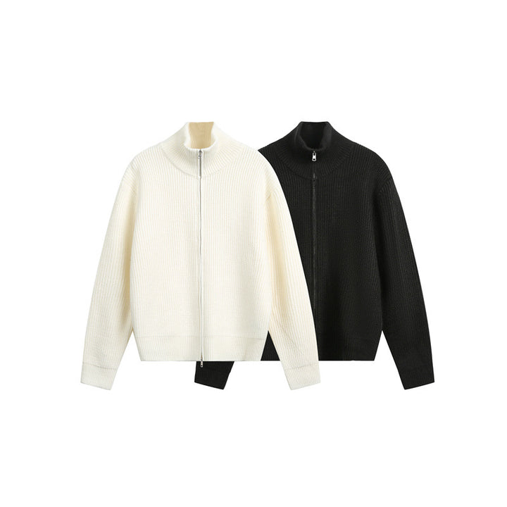 Damen Grobstrick-Zipjacke mit Stehkragen und Zwei-Wege-Reißverschluss Drune