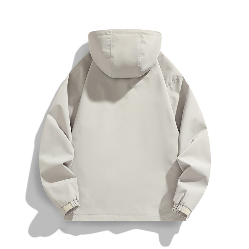 Herren Leichte Wind- und Wasserabweisende Kapuzenjacke im Urban-Utility-Stil mit verdeckter Reißverschlussleiste Drune