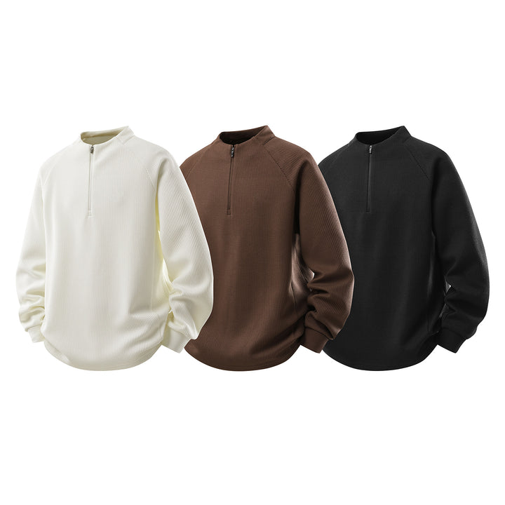 Herren Waffelstruktur-Halbzip-Pullover mit Stehkragen und Relaxed-Fit Drune