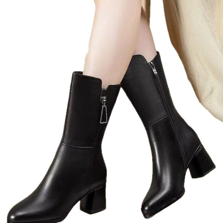 Damen Elegante Stiefeletten mit hohem Blockabsatz und Reißverschluss Drune