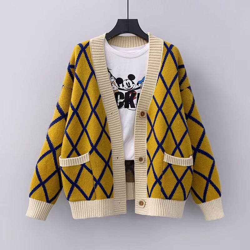 Damen Grobstrickcardigan mit Karomuster Drune