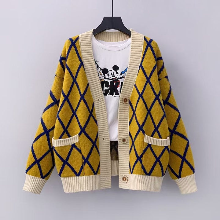 Damen Grobstrickcardigan mit Karomuster Drune