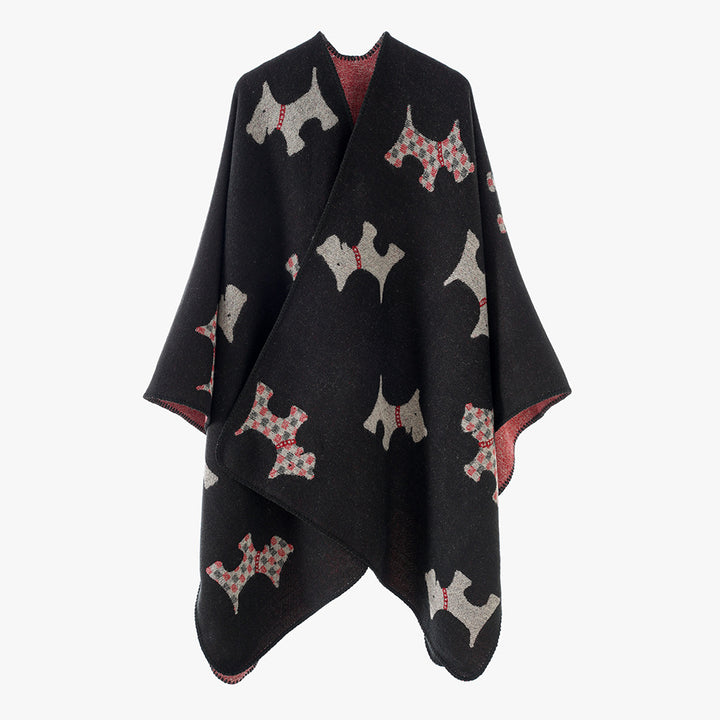 Damen Strickcapeponcho aus Wollmix mit Jacquard-Hundemotiv Drune