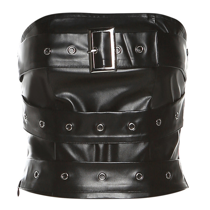Damen Couture Oberteil aus Leder mit dekorativen Schnallen und Ösen Drune