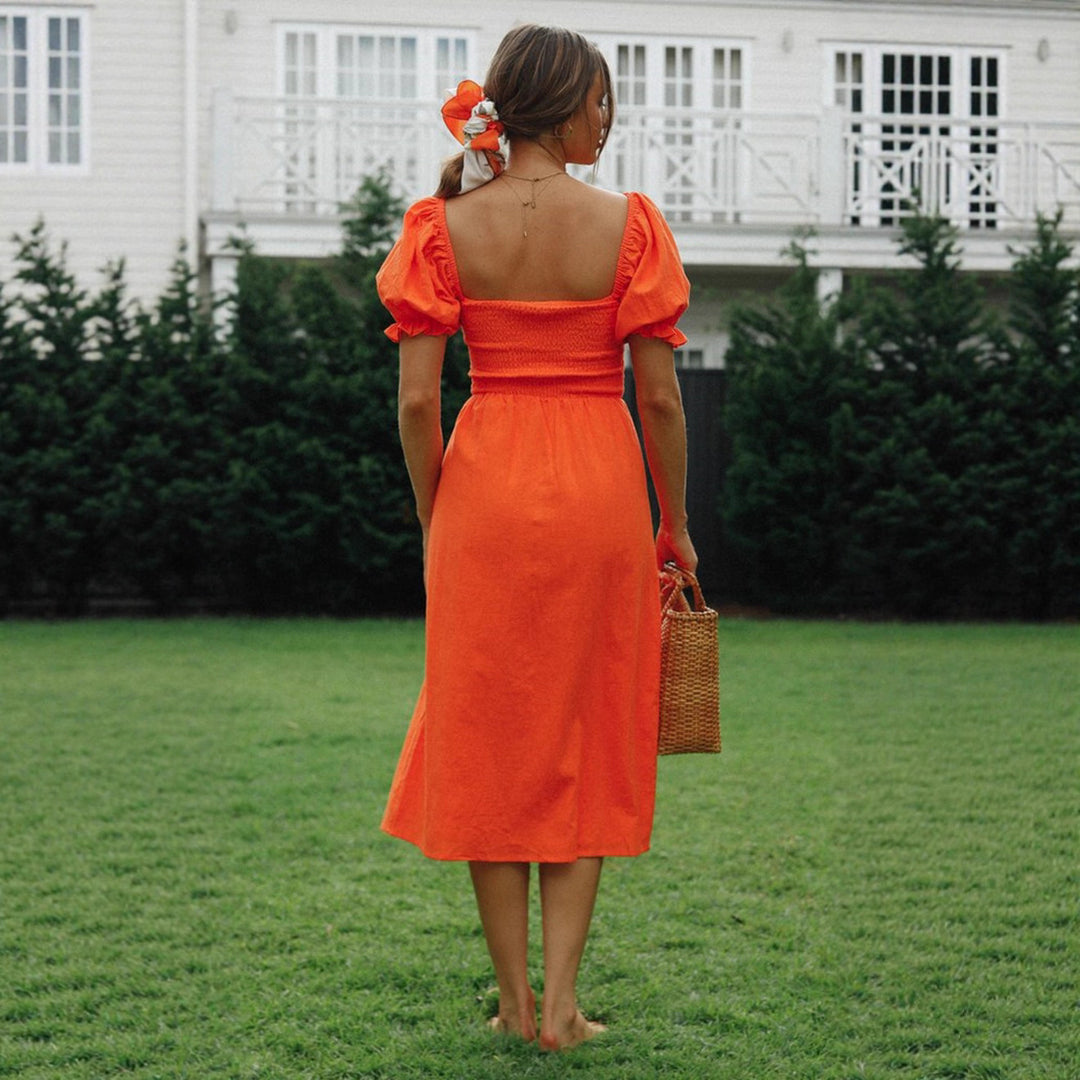 Damen Midikleid mit Puffärmeln und seitlichem Schlitz Drune