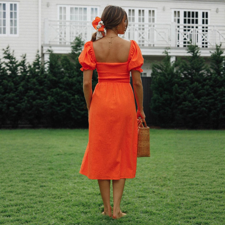 Damen Midikleid mit Puffärmeln und seitlichem Schlitz Drune