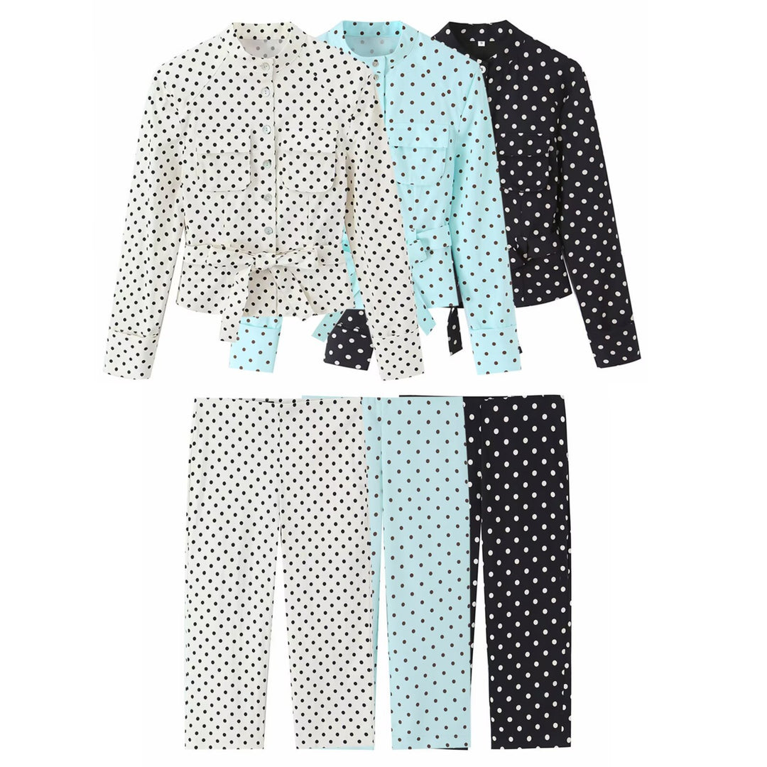 Damen Bluse mit Stehkragen, Taillengürtel und Brusttaschen Drune