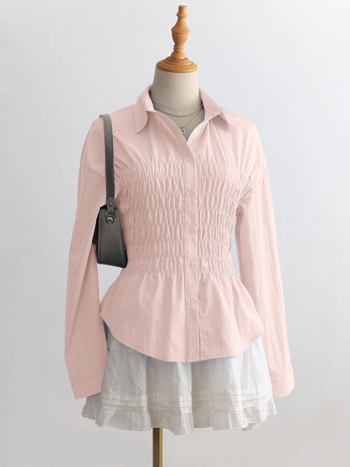 Damen nan taillierte Hemdbluse mit geraffter Brustpartie und Schößchen Drune