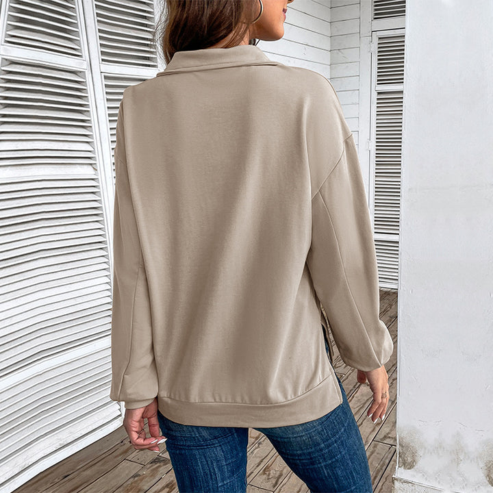Damen Leichtes Halbzip-Sweatshirt im Relaxed-Fit mit Kängurutasche und Stehkragen Drune