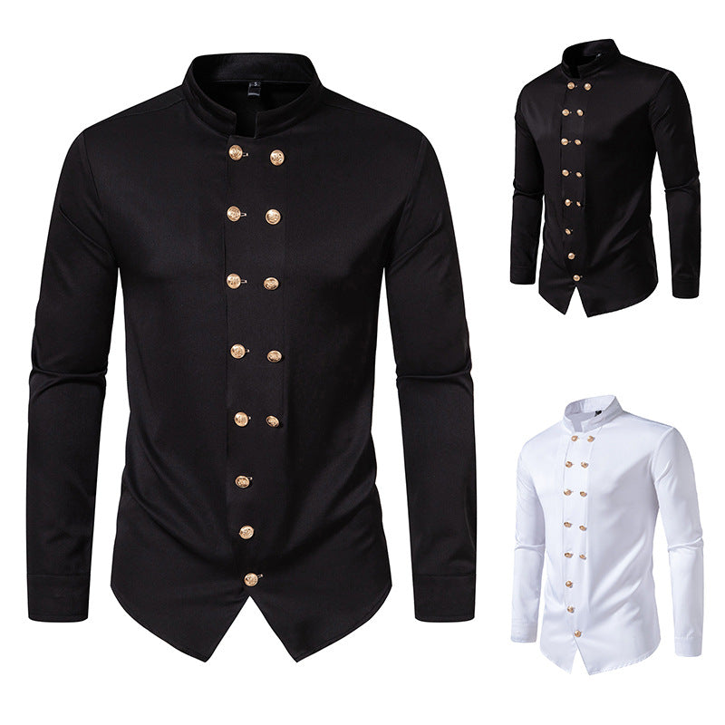 Herren Mandarin Kragen Dress Shirt Drune