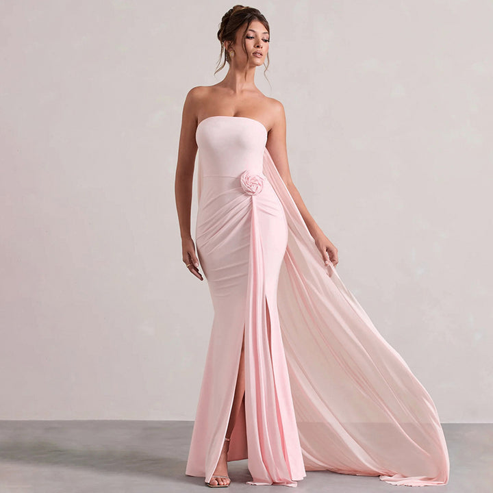 Damen Strapless Abendkleid mit schicker Drapierung und verführerischem Schlitz Drune