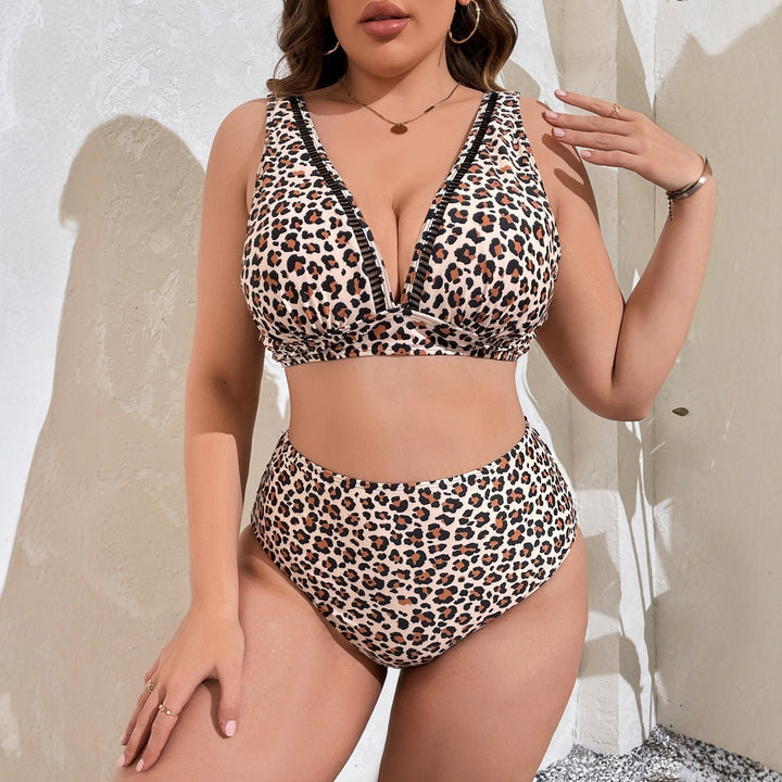 Damen Hochtaillierter Bikini mit modischem Leomuster Drune
