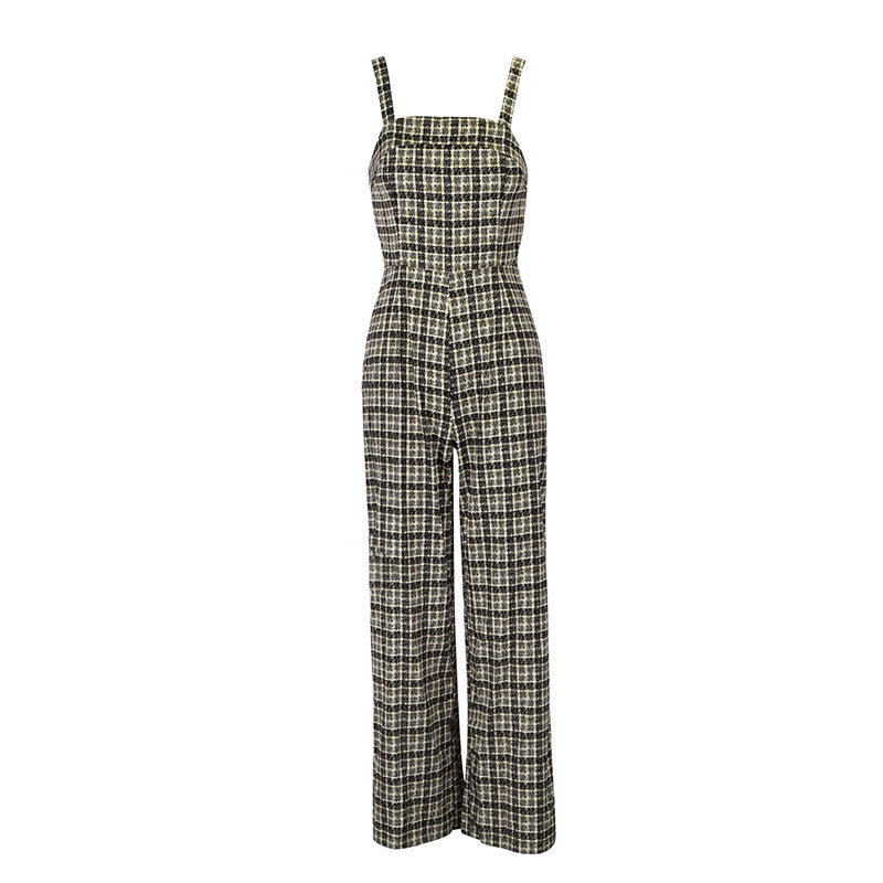 Damen Jumpsuit mit weiten Hosenbeinen und feinem Karomuster Drune