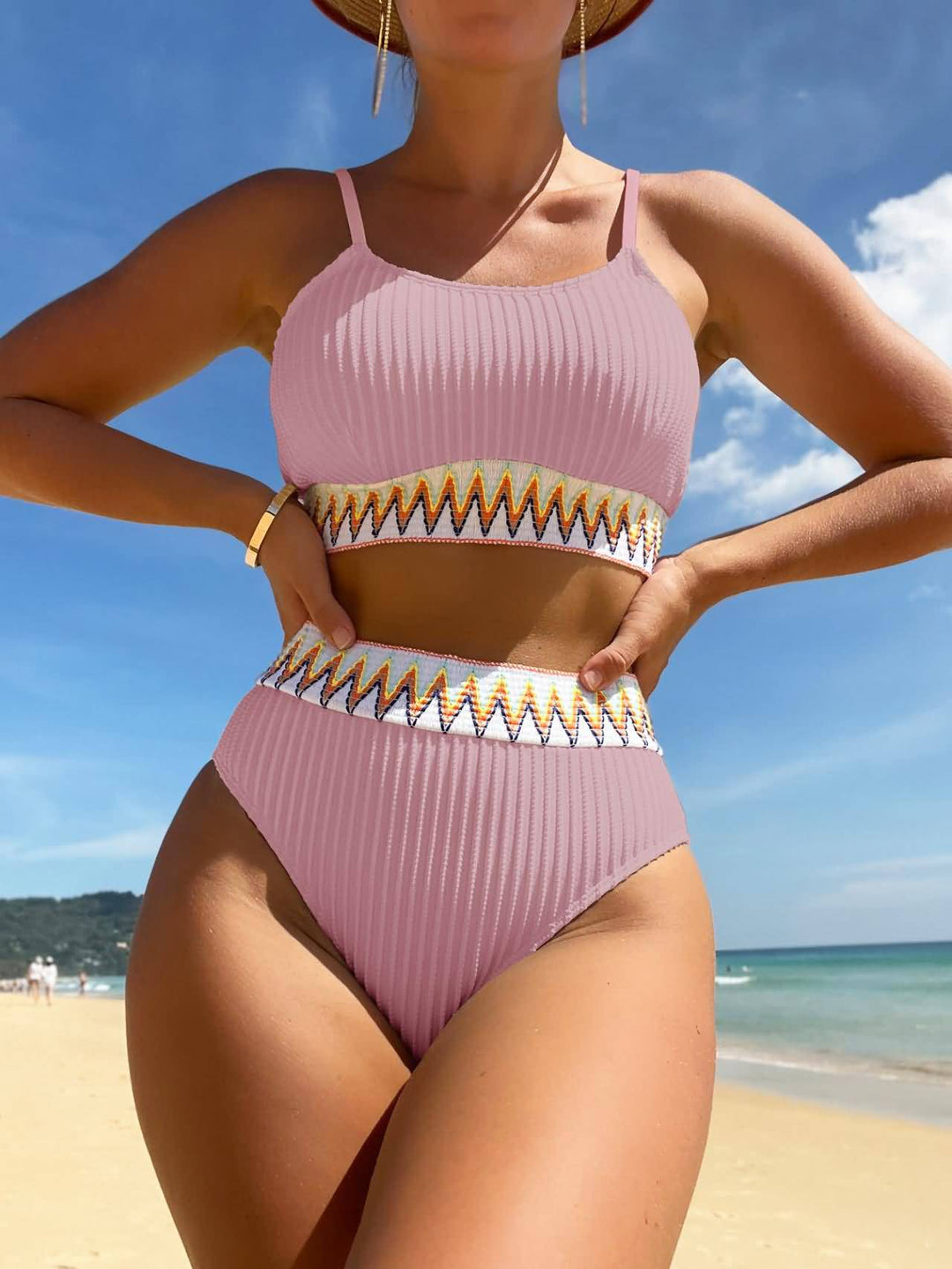 Damen Hochtaillierter Bikini mit geometrischem Muster Drune