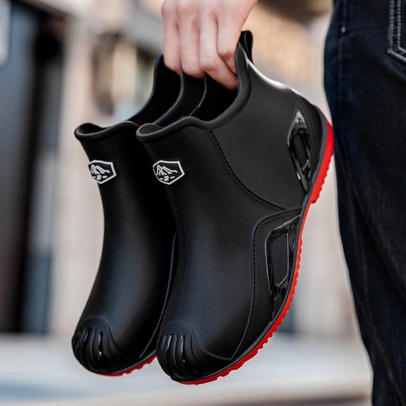Herren Slip-On Kurzschaft-Gummiregenstiefelette mit griffiger Kontrastlaufsohle Drune